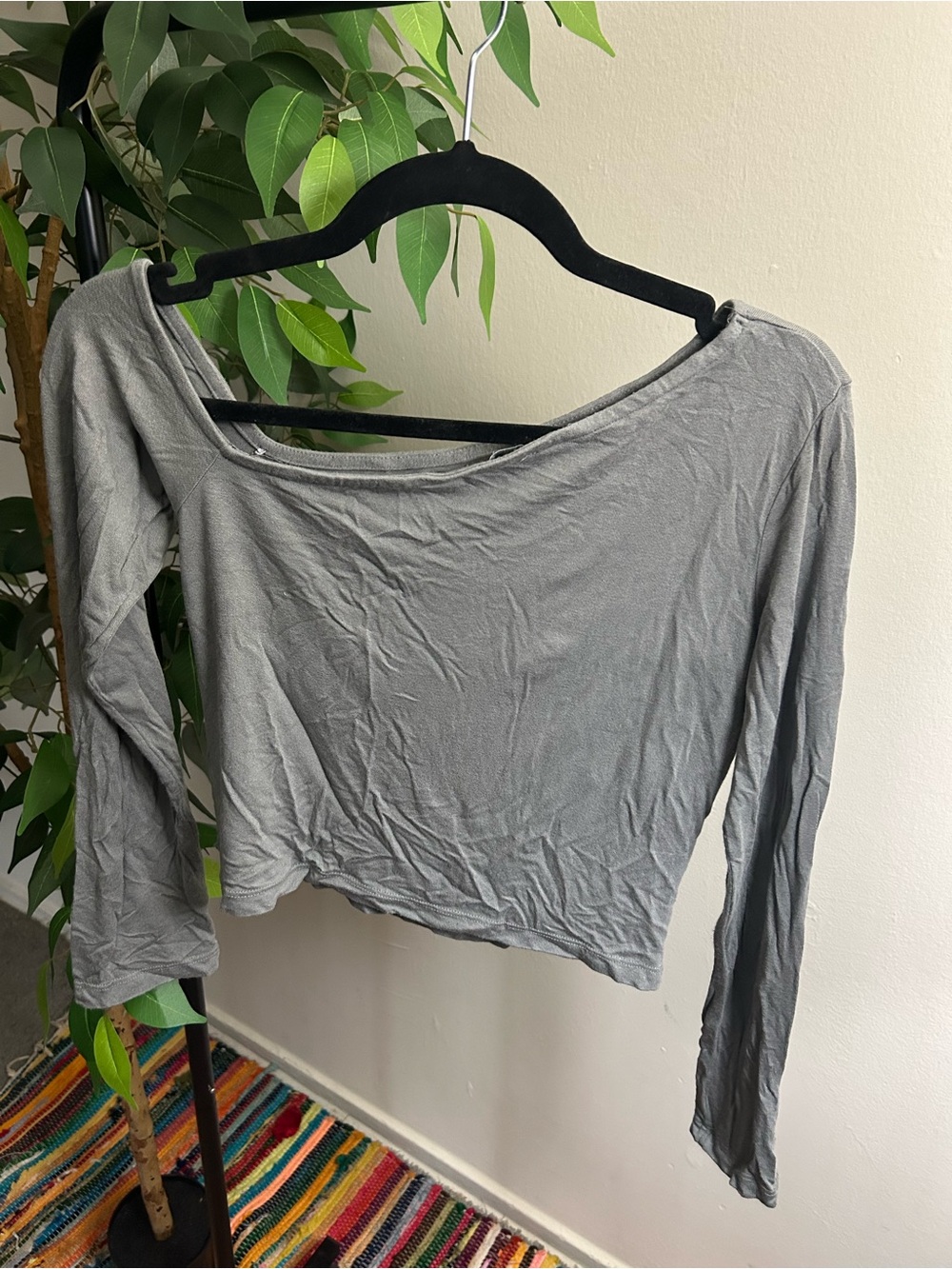 Pull&Bear Gray Long-Sleeve Boatneck Top